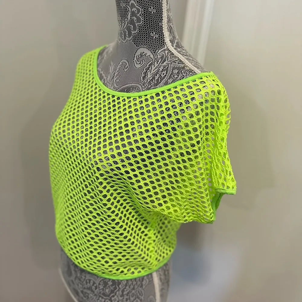 Women’s Fluorescent Green Mesh Oversized Tee. Flowy. Summer. Bright. - Image 4