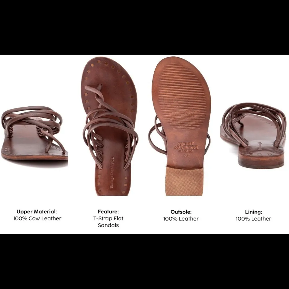 Vintage Foundry Co. Zaria Strappy Leather Thong Sandals 9 Brown $150 - Image 10
