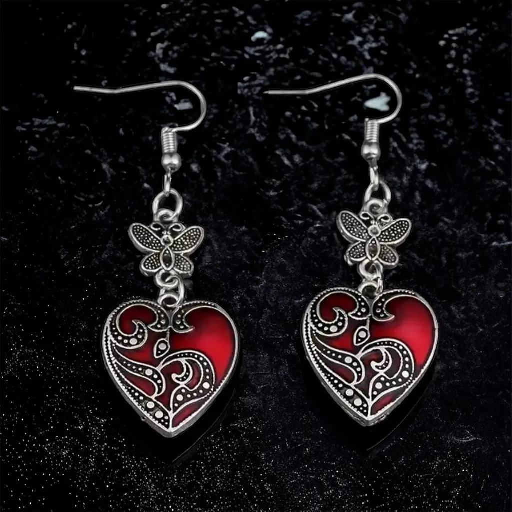 1 Pair Gothic Retro Style‎ Punk Butterfly Red Heart - Image 4