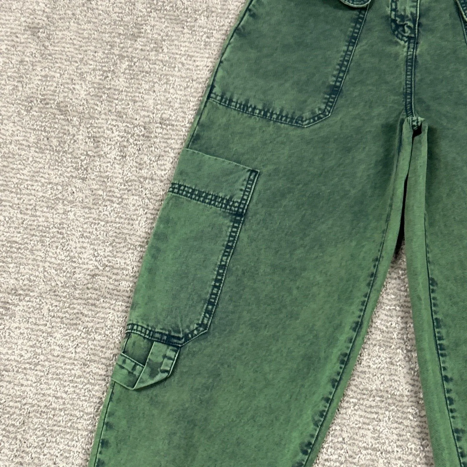ASOS Barrel Leg Jeans Womens 2 Green Carpenter Cargo Baggy Balloon Pants - Image 5