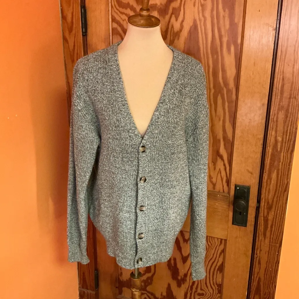 Vintage Grandpa Cardigan Oatmeal Heather Knit Button Front Cozy Sweater Size XL - Image 4