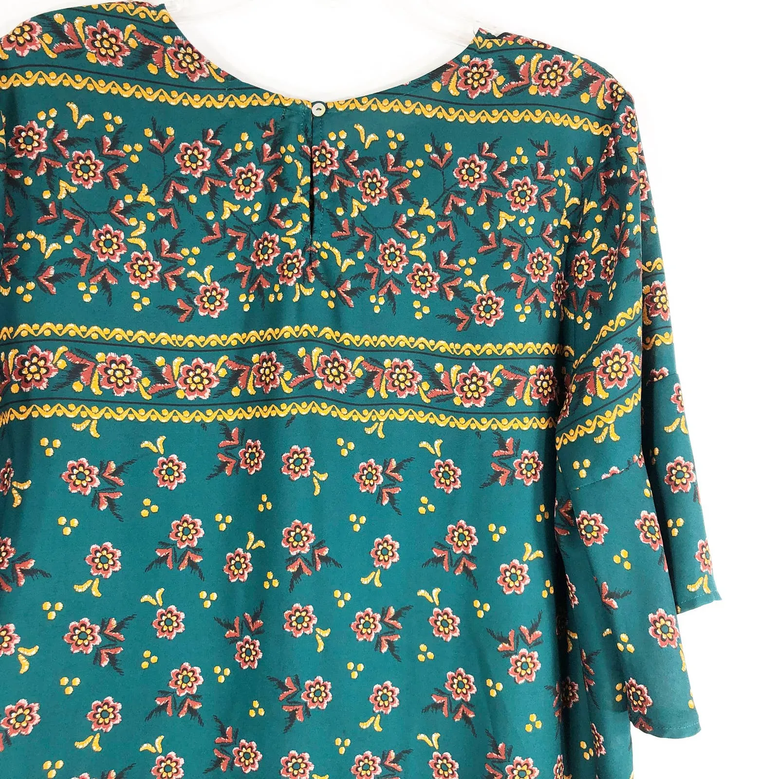 New Directions Large Top Green Floral Bell Sleeve Chiffon Yellow Red Boho 1172‎ - Image 6