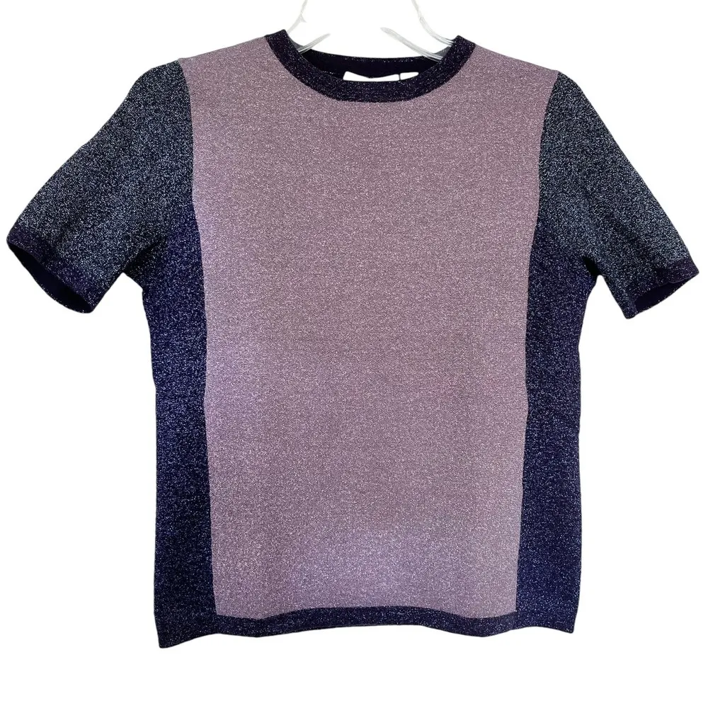HUGO BOSS Colorblock Top Sweater Pink Purple Black Metallic Wool Blend Large - Image 3
