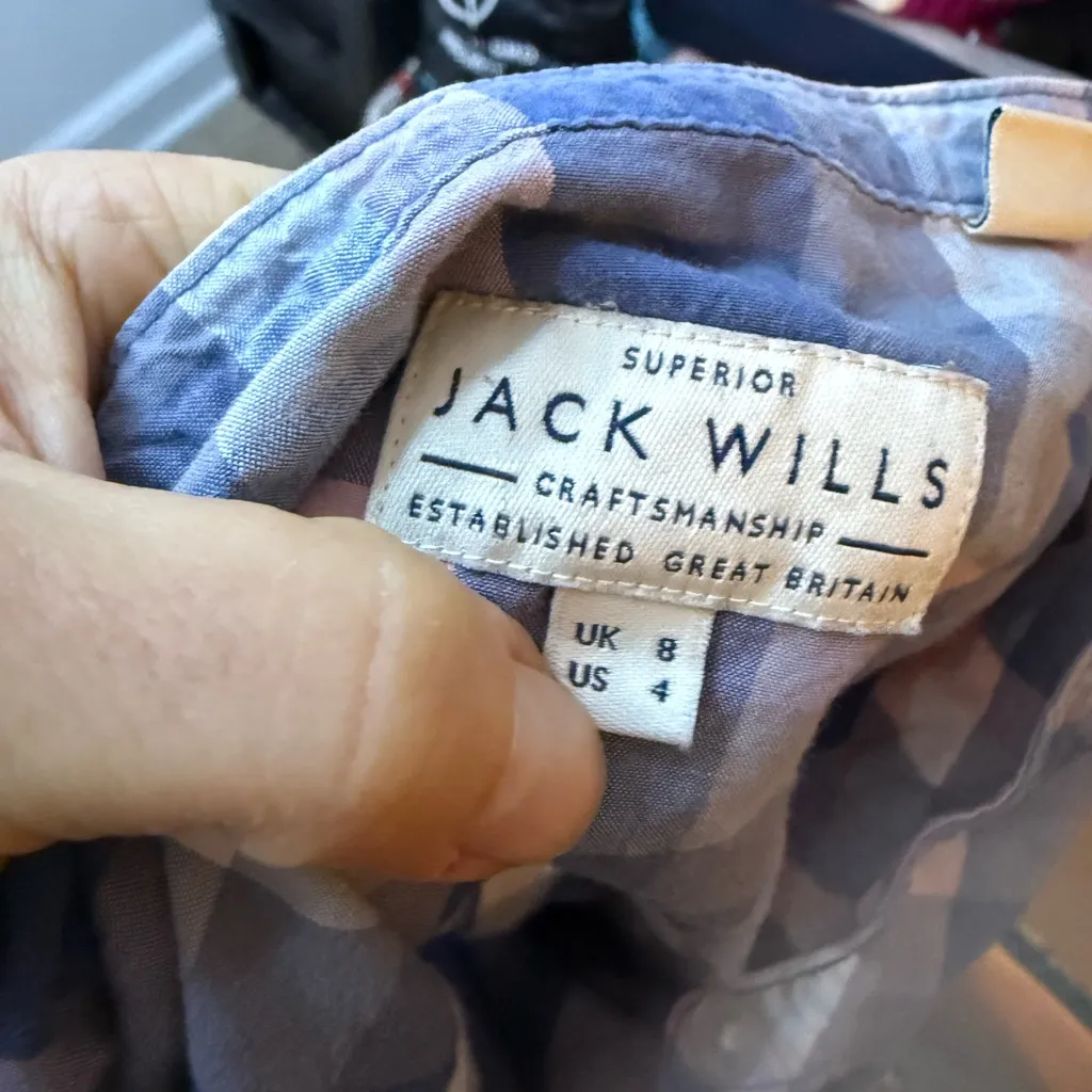 Jack Wills Blue Plaid Short Sleeve Boxy Button Down Cotton Top - Image 3