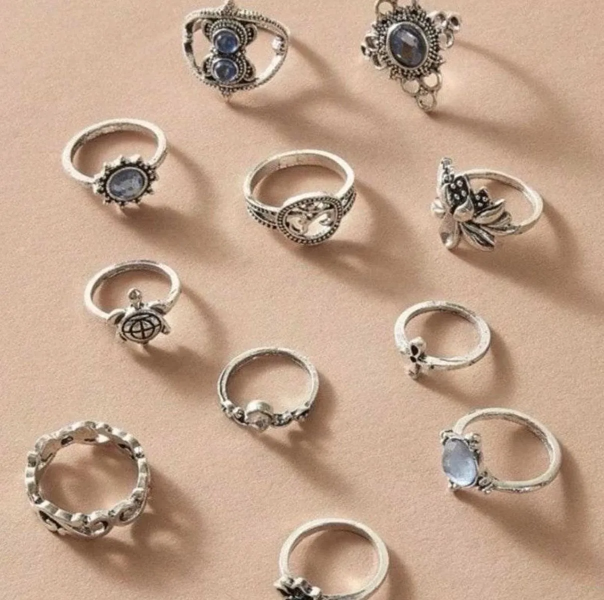 Boutique 11pc Silver Lotus & Turtle Ring Set  - Image 3