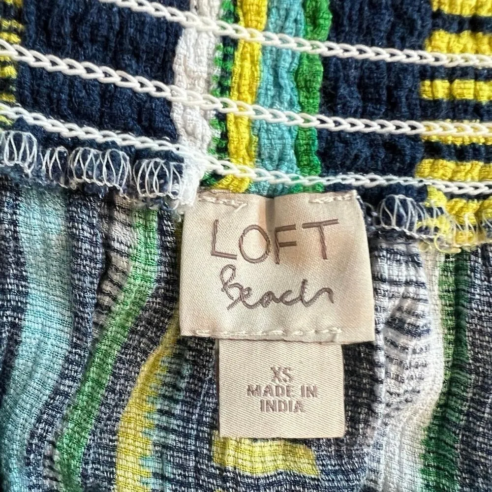 LOFT Beach Striped Off Shoulder Shorts Pull On Romper Pockets Size XS Vacation - Image 10