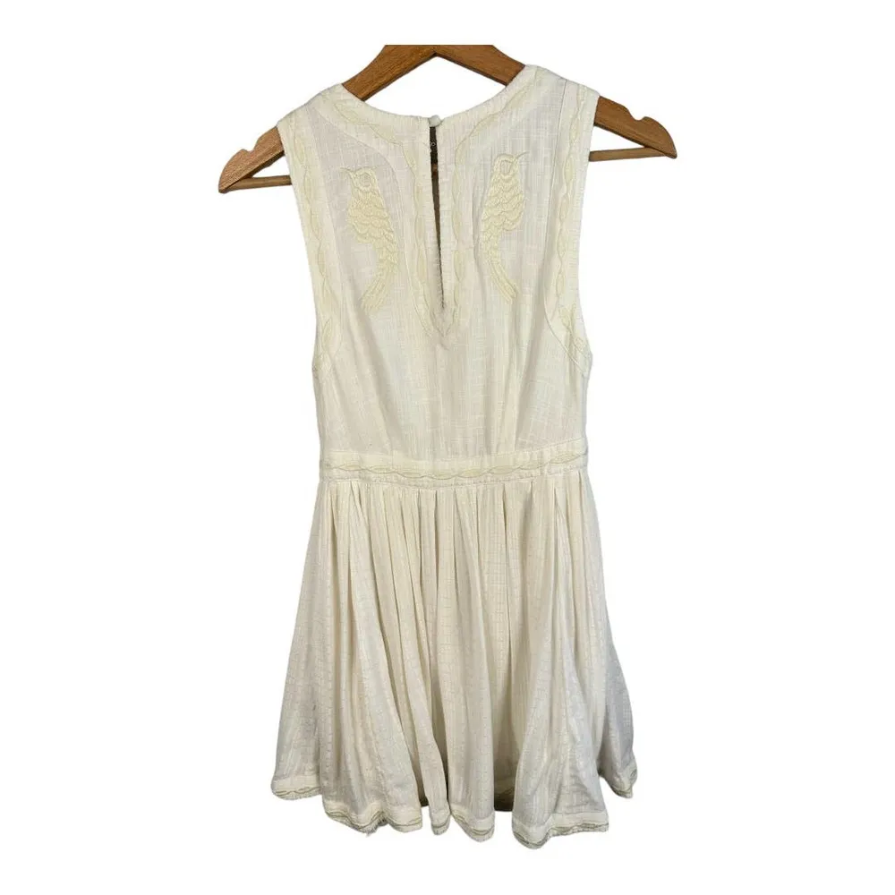 Free People Birds of a Feather Womens size 0 Cream Mini Embroidered Dress - Image 3