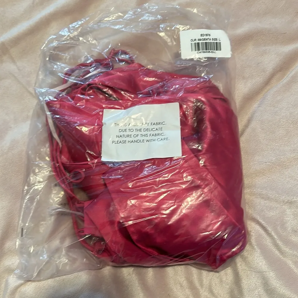 Lulus Striking Sight Magenta Satin Cutout Lace-Up Midi Dress - Image 5