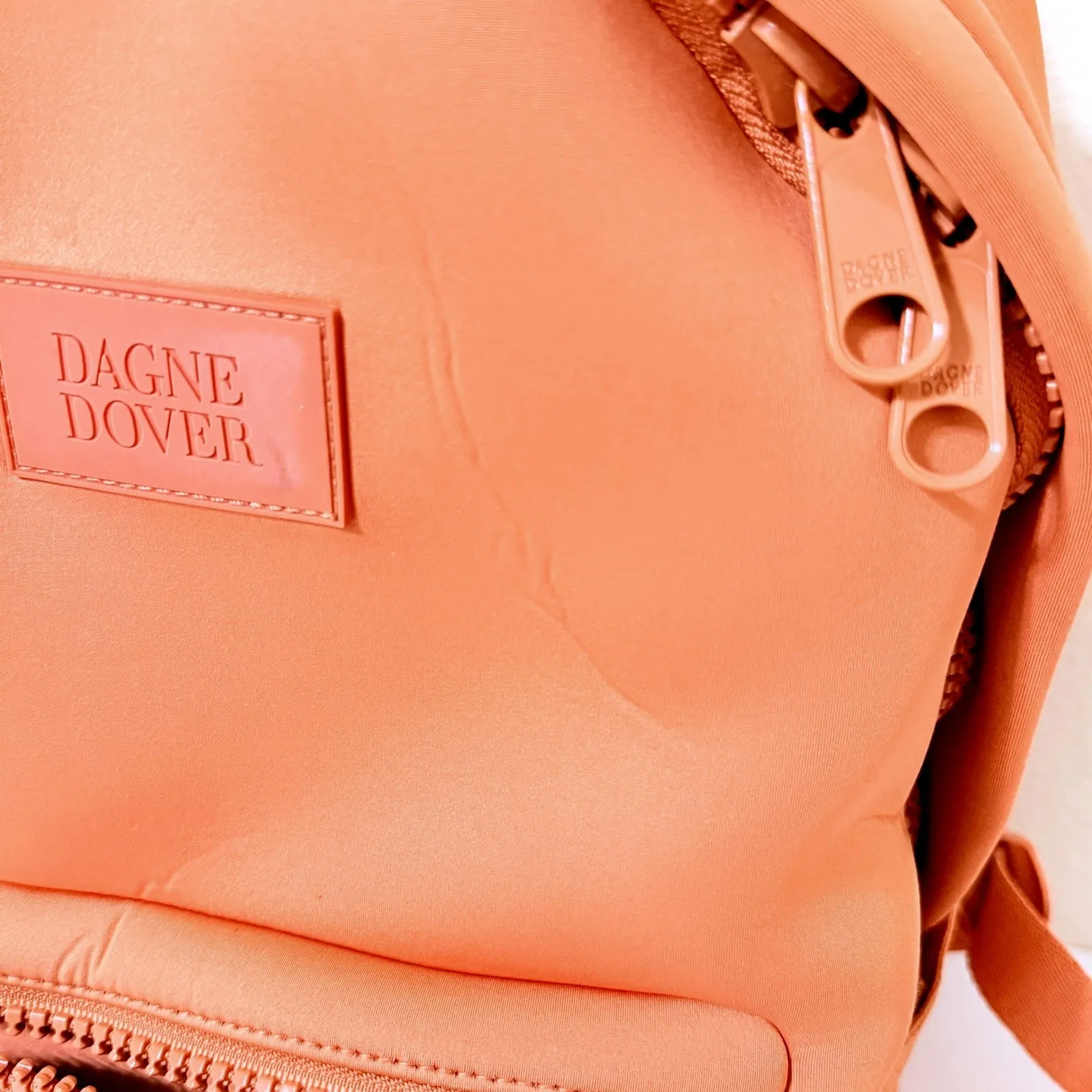 Dagne Dover Dakota Medium Backpack in Goji Orange Coral Neoprene Travel Pouch - Image 14