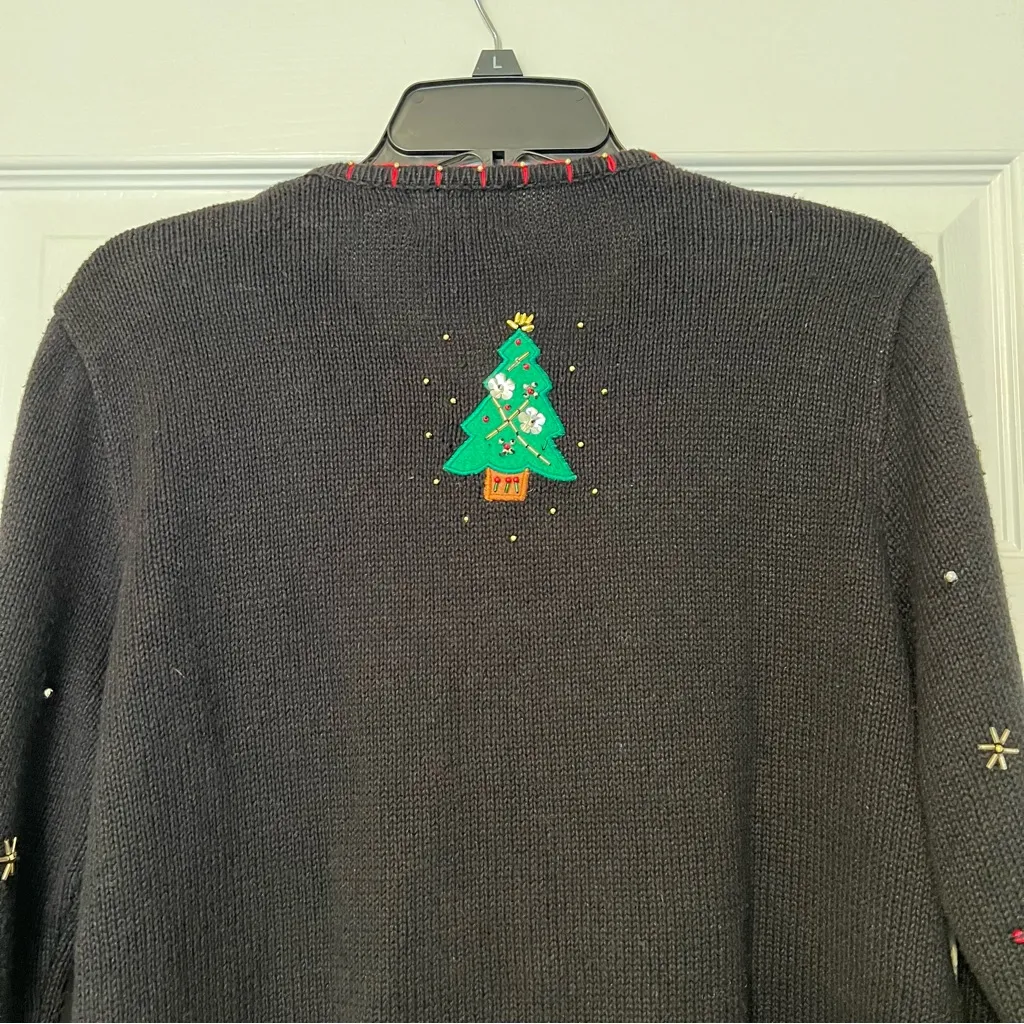 Designers Original Christmas sweater trees embroidered cardigan size MP Black - Image 6