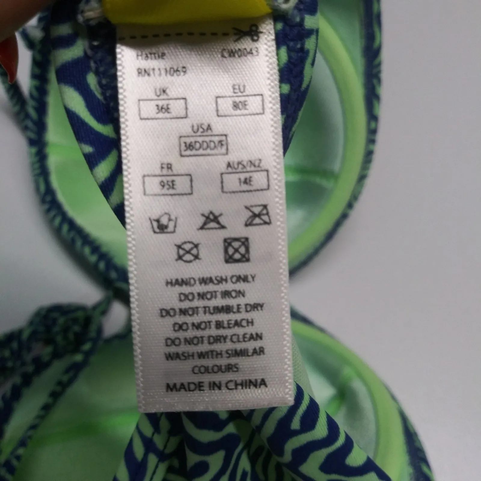 CLEO SWIM by PANACHE HATTIE BANDEAU UNDERWIRE HALTER BIKINI TOP Sz 36DDD Green - Image 7