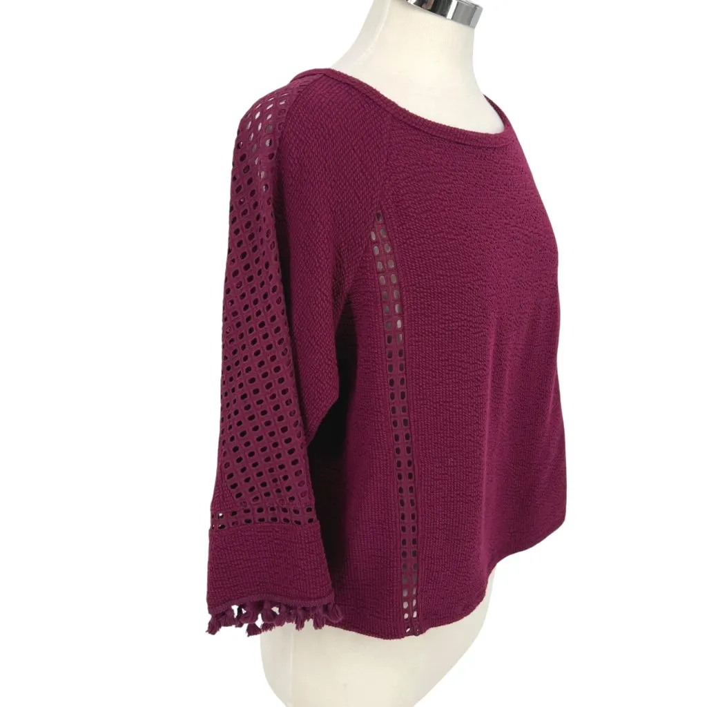 Saturday Sunday Anthropologie Crochet Inset Flowy Top Fuschia Size Small - Image 3