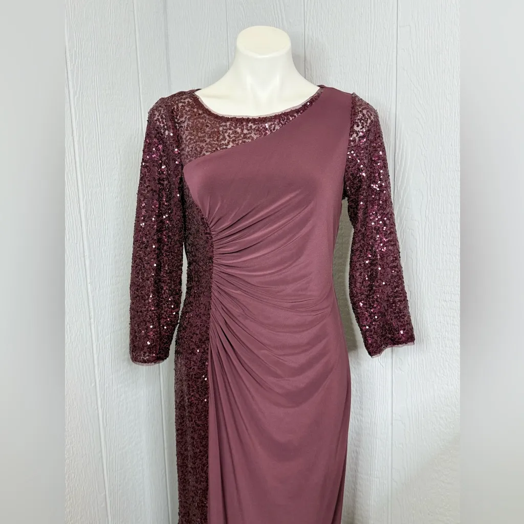 Adrianna Papell Burgundy Sequin Long Sleeve Dress - Image 2