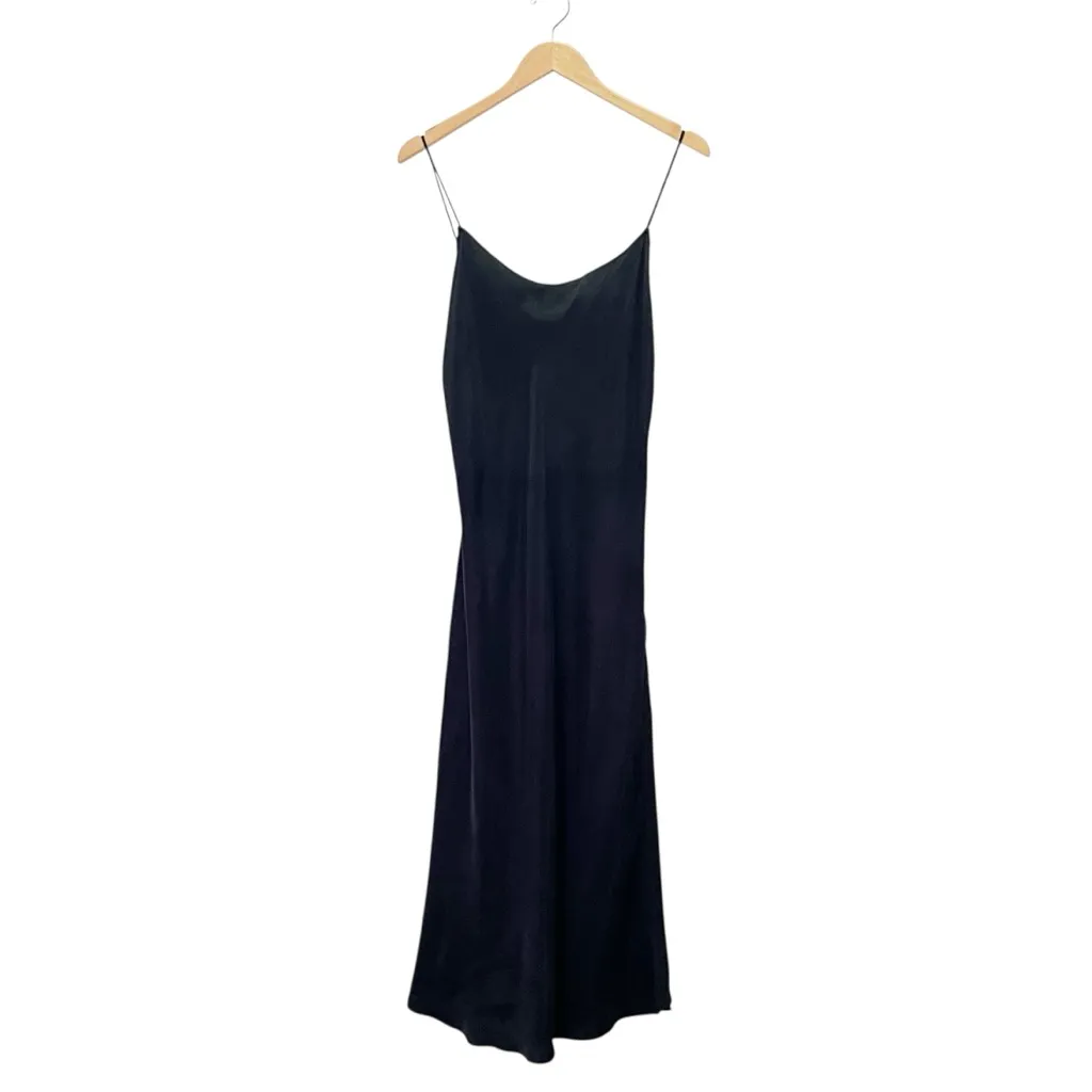 J. Crew Gwyneth Cupro Blend Slip Dress Size 12 Black Midi Sheath Minimalist Y2K - Image 2