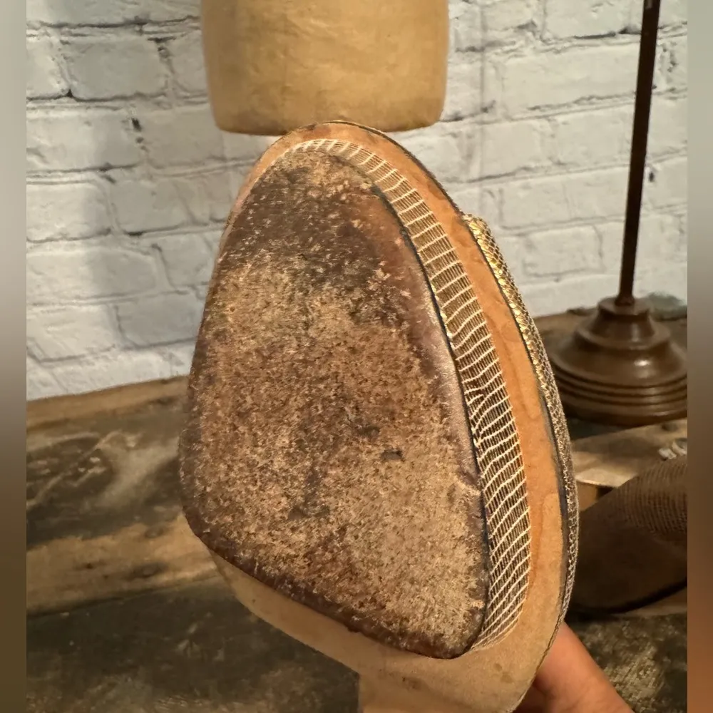 Gina Metallic Gold Lizard Embossed Leather Platform Peep Toe Slingback Sandals Size 6 - Image 12