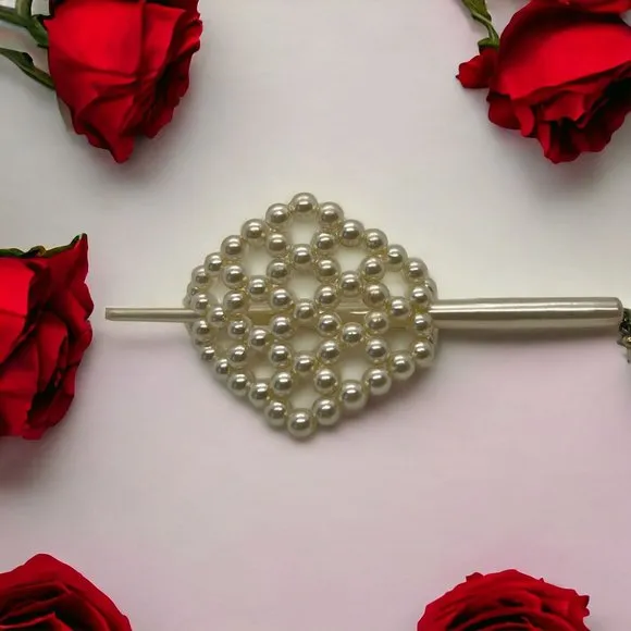 Vintage Faux Pearl Stick Barrette Hair Clasp Bride Wedding Prom Ponytail Holder - Image 2