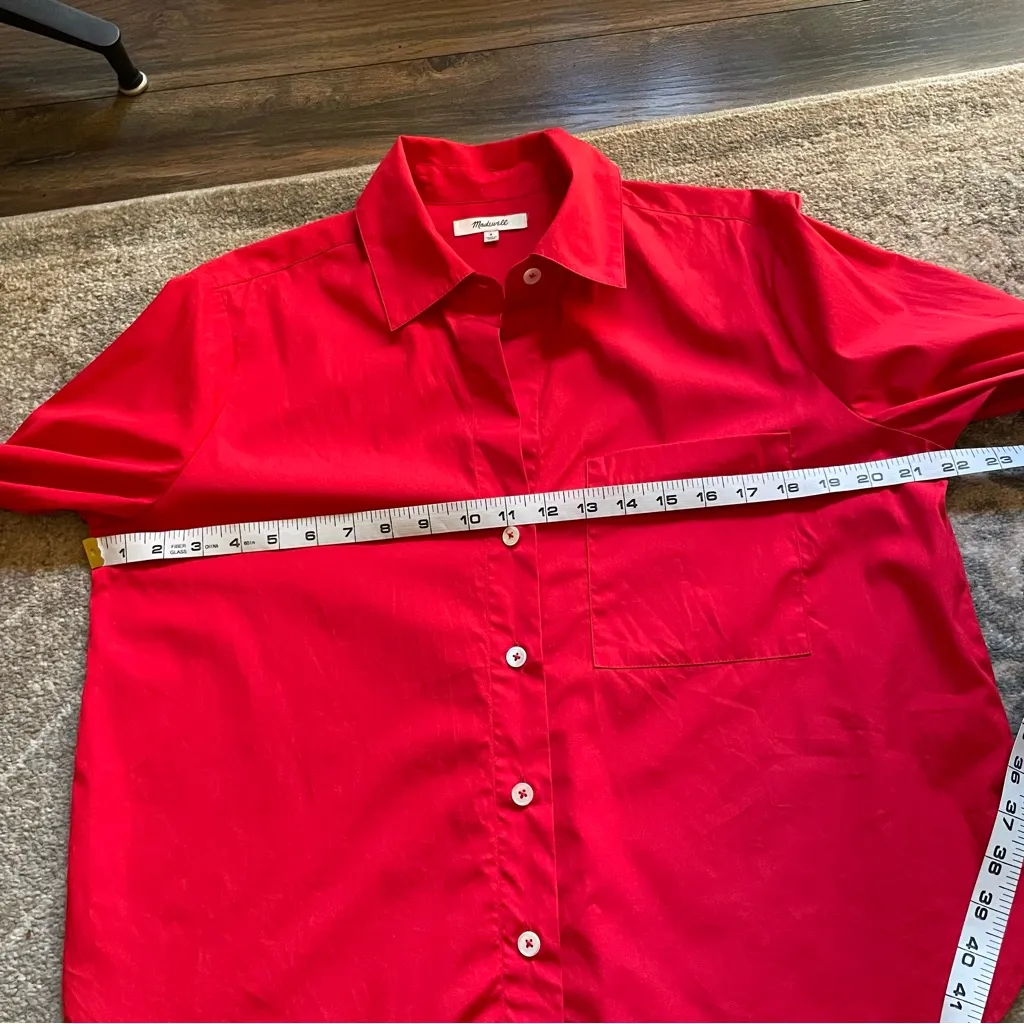 Madewell Red Cotton Oversized Collared Button Down Shirt Small - Image 8