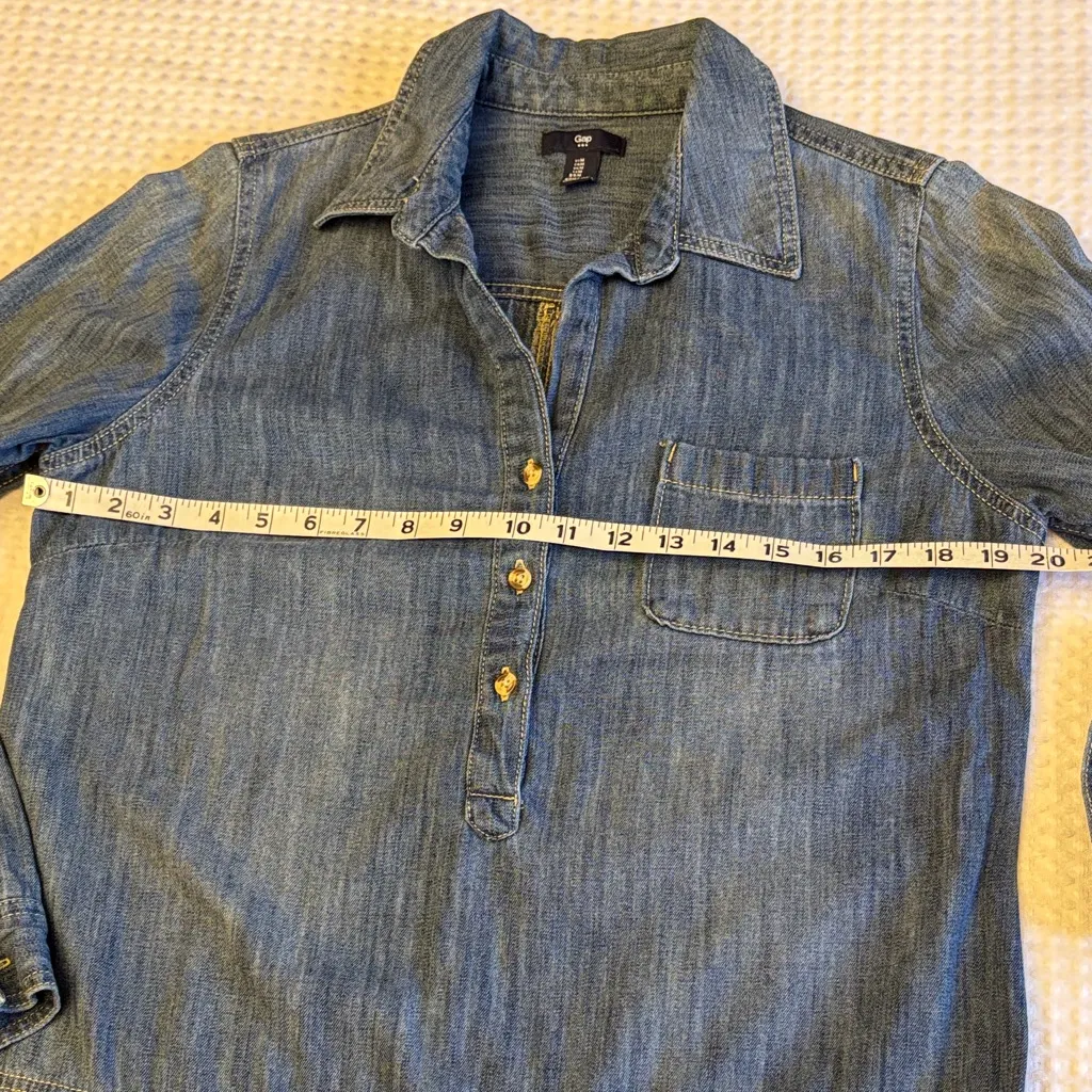 GAP Size MEDIUM Blue Denim Drop Waist Shirt Dress Tunic Popover Long Sleeve - Image 10