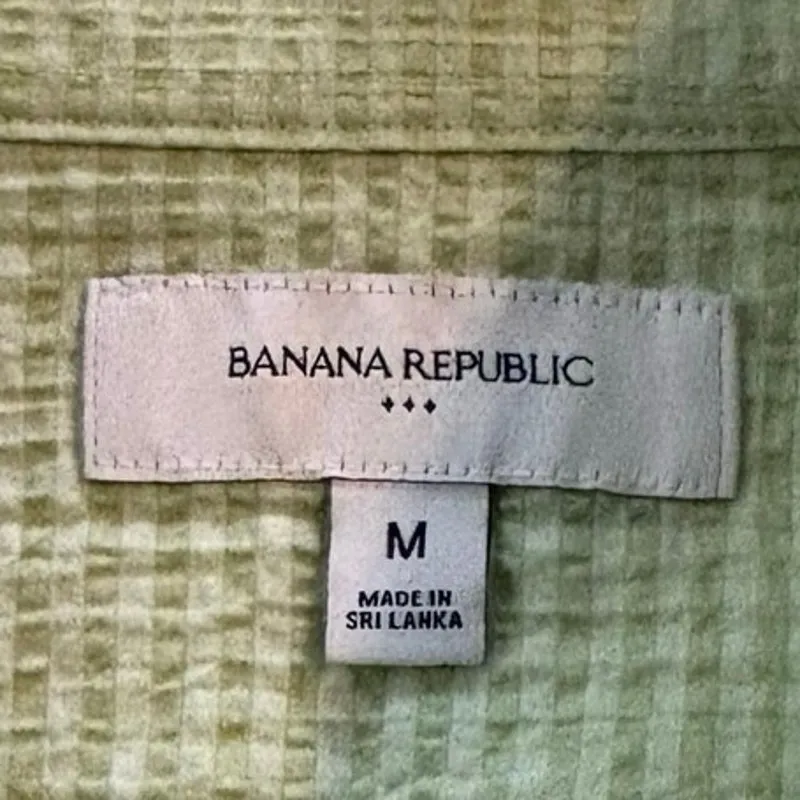 Banana Republic Factory Size M Puckered Cropped Shirt Top Lime Fizz Seersucker - Image 4