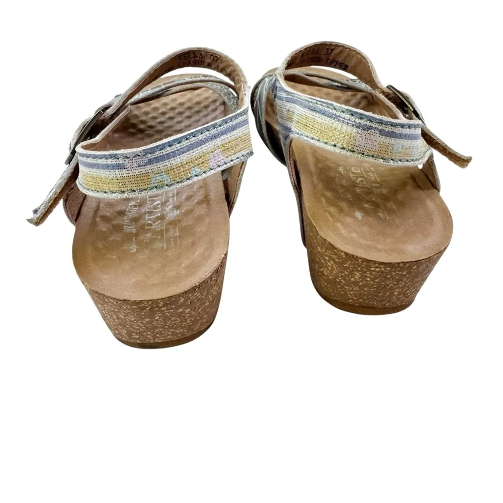 L'Artiste by Spring Step Leather Women's Vella Comfort Wedge Sandals Blue Size 7 - Image 13