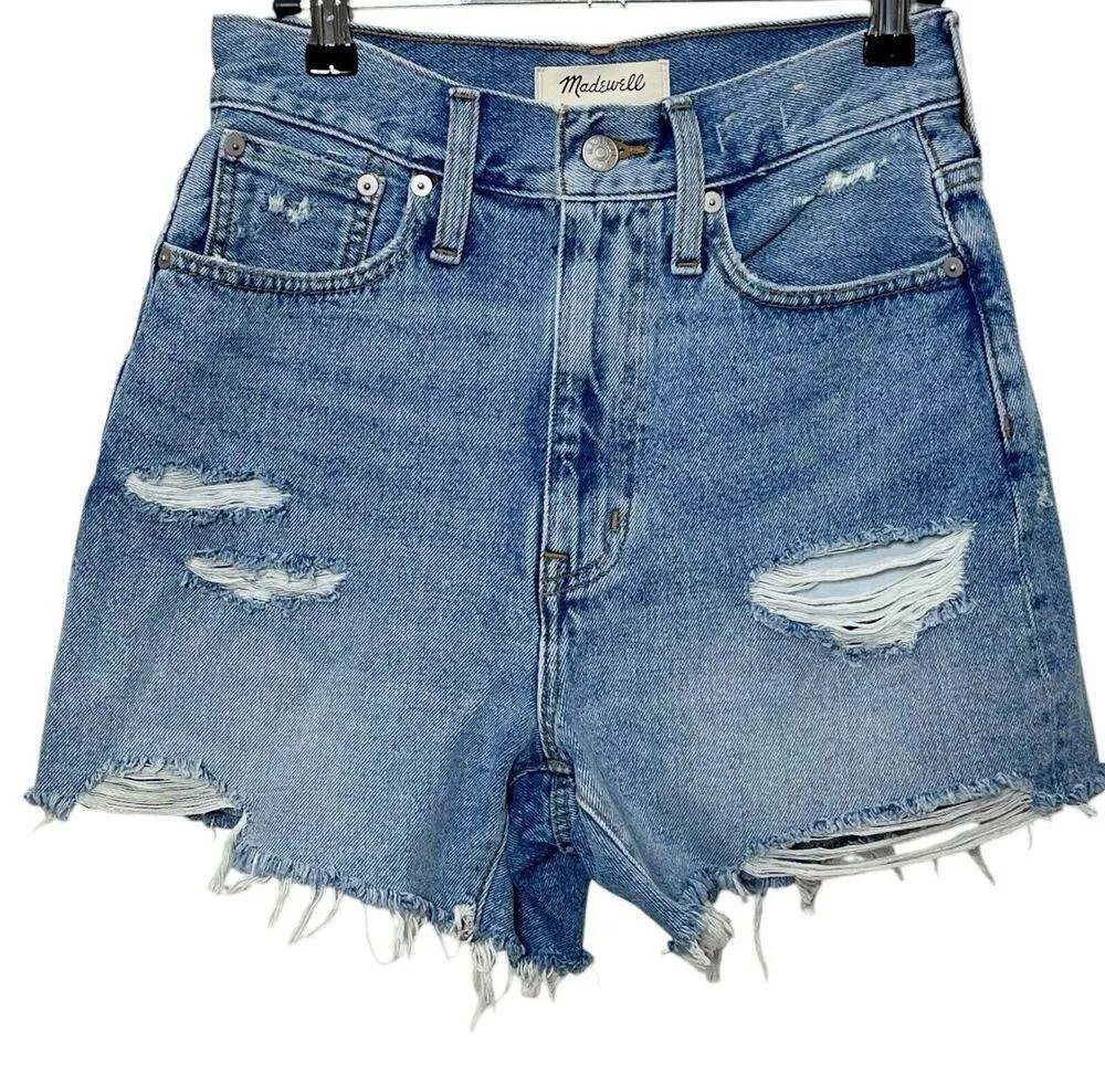 Madewell Momjean Shorts Flintwood Wash Size 23 High Rise Distressed Cotton - Image 2