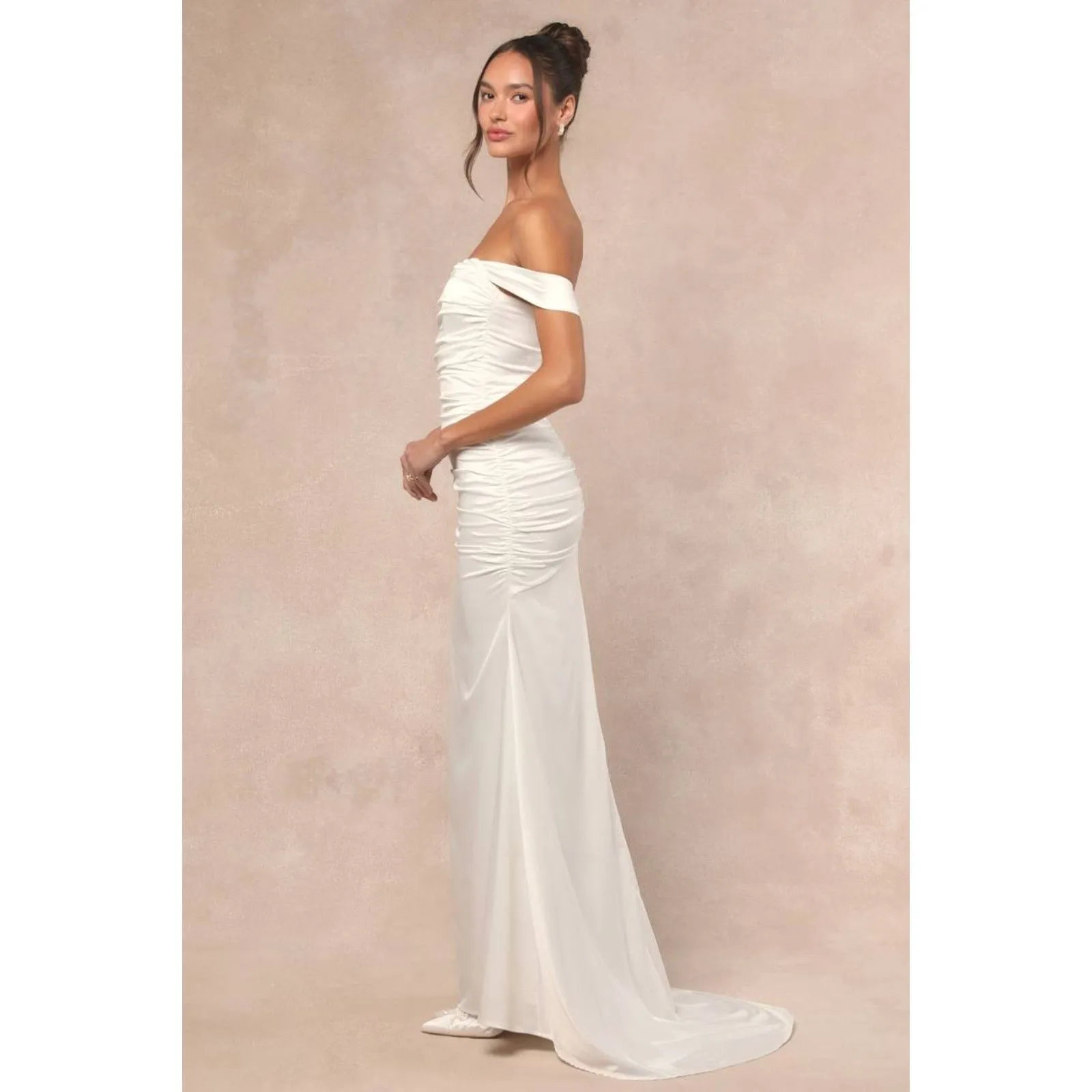 Lulus Torri White Satin Off-the-Shoulder Maxi Dress Size Medium - Image 3