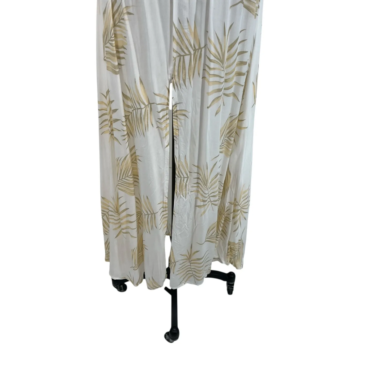 Tiare Hawaii Maxi Dress Kimono Sleeve Palm Print White Beige One Size - Image 5
