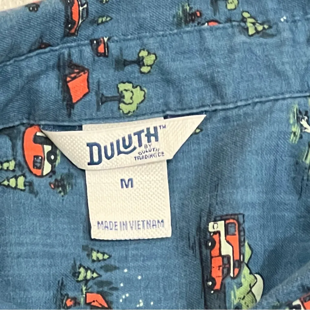 Duluth Trading Camper Camping Printmaker Lightweight Popover Shirt Size Medium Blue - Image 9