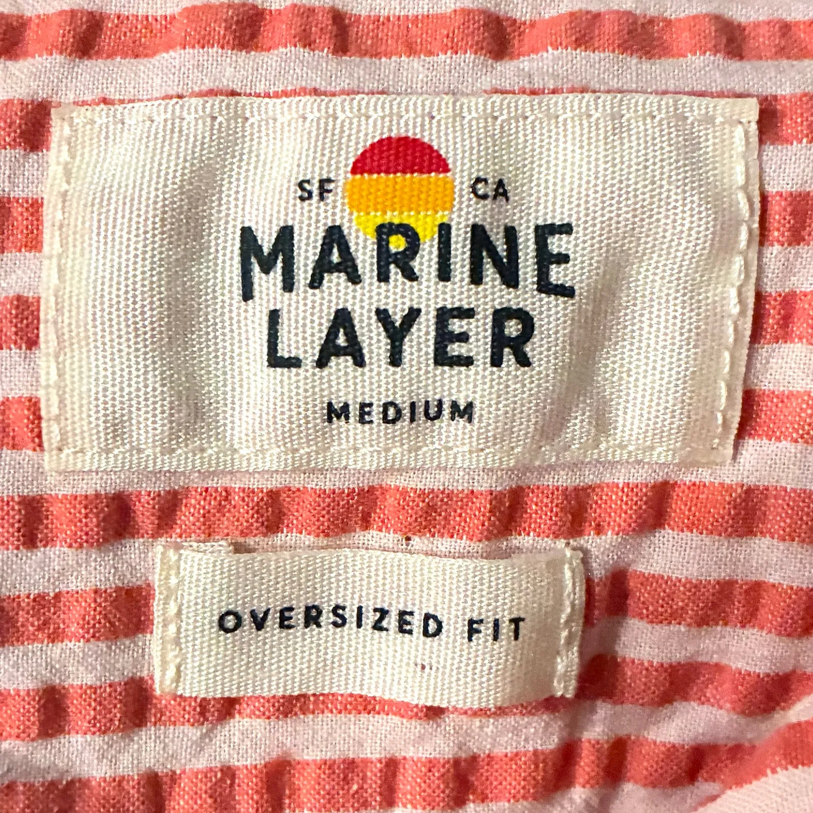 Marine Layer Top Gracey Seersucker Button Up Striped Shirt Orange Beige Medium - Image 10