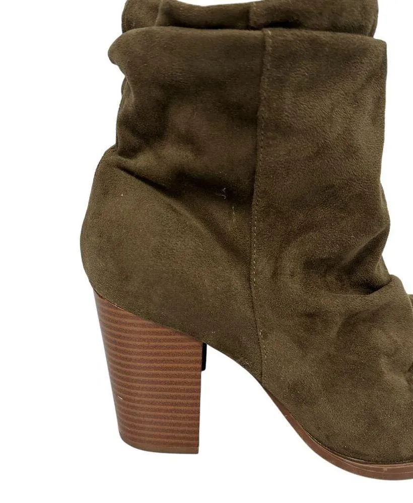 Vintage Y2K Qupid Brown Slouch Ankle Boots Zipper High Heel Faux Leather Suede - Image 2