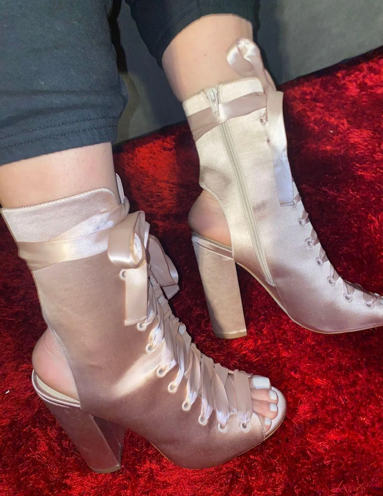 ALDO  Satin Ribbon Lace Up Heels Pink 9 - Image 3