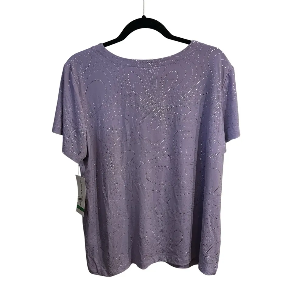 Vintage Alfred Dunner Lavender Crewneck Beaded Sequin Short Sleeve Sz Large Top. Purple - Image 4