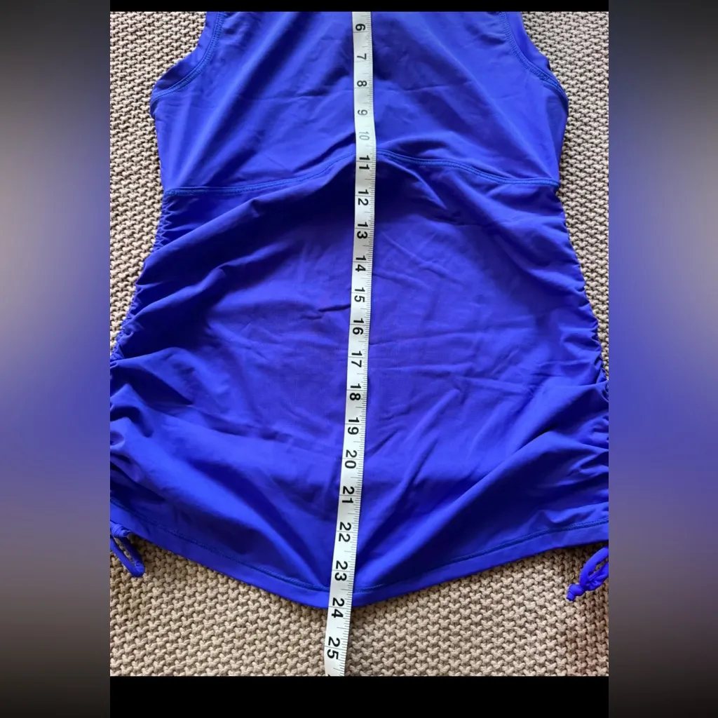 Athleta Top Women's Blue Side Scrunch Front-Zip Sleeveless Stretch Nylon Sz XS‎ - Image 6