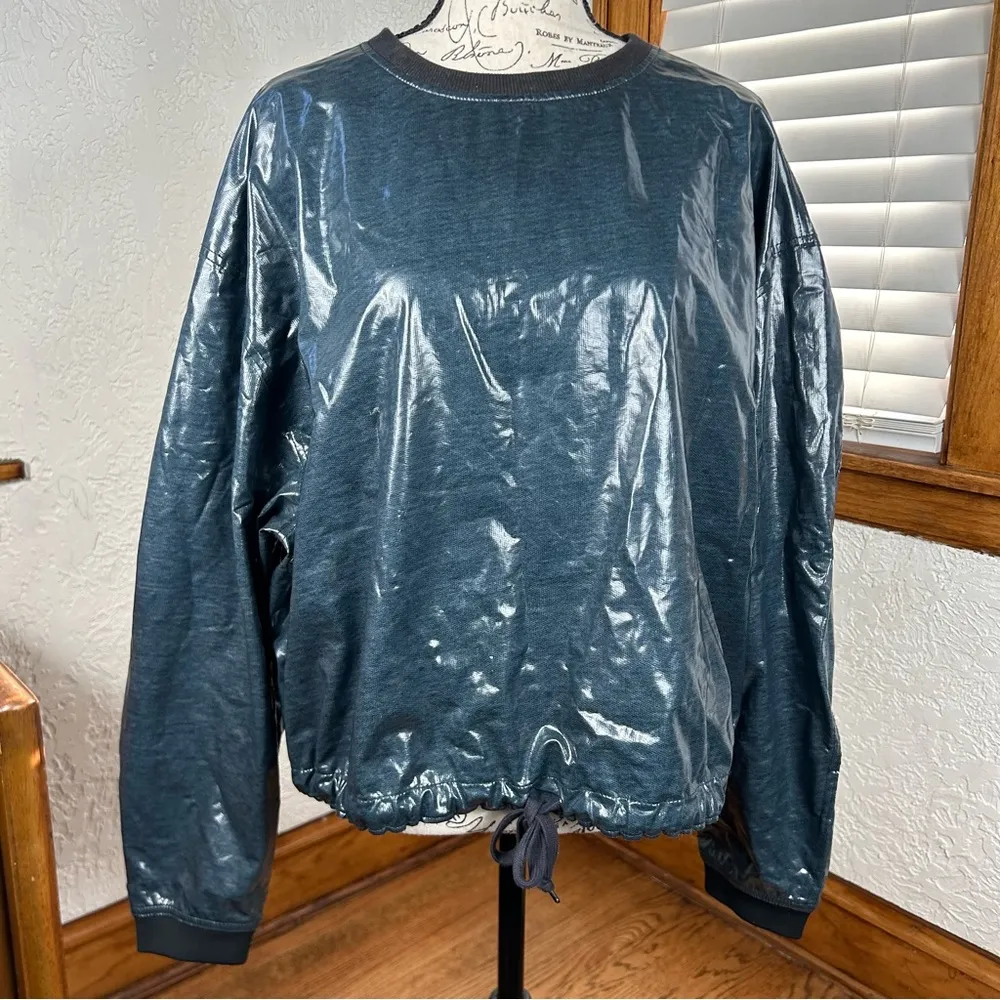 T Alexander Wang Oversized Crew Neck Drawstring Windbreaker Sweatshirt Size S Blue - Image 3