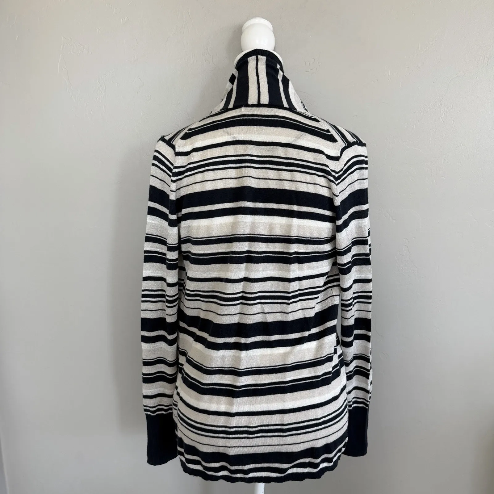 NWT Banana Republic Linen Cotton Blend Stripe Open Front Cardigan Sz M Tan Black - Image 3