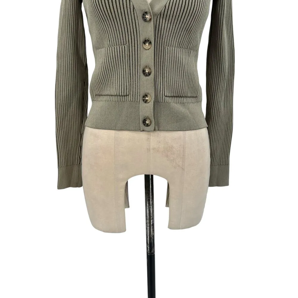 Anine Bing Layla Ribbed Cardigan Sweater Button Front Olive Green Size Small - Image 7
