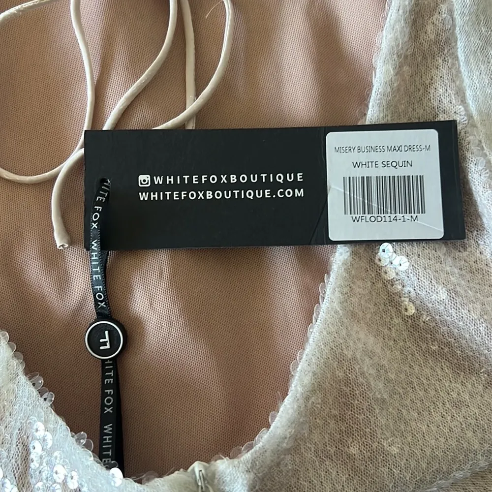 NWT White Fox Misery Business Maxi Dress White Sequin Gown Medium - Image 7