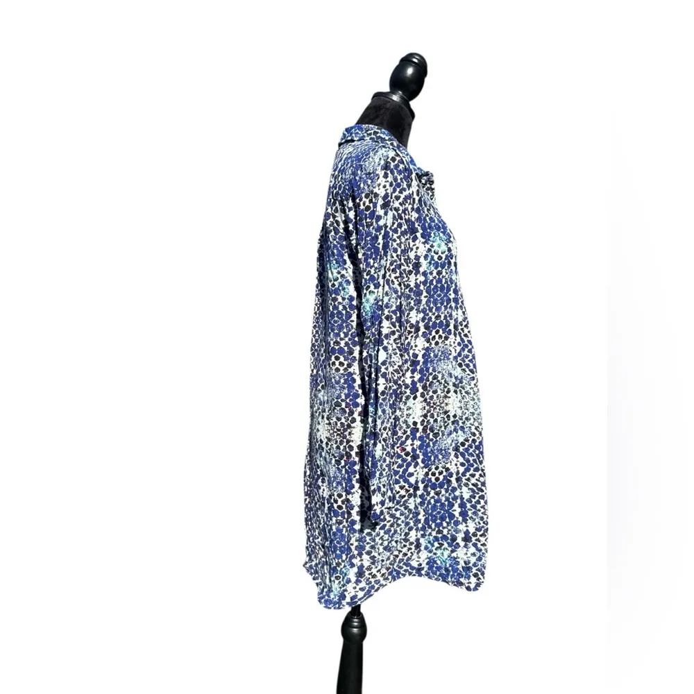 BeachLunchLounge Blue Print Viscose Tunic Shirt Dress Size M coastal beach chic - Image 5