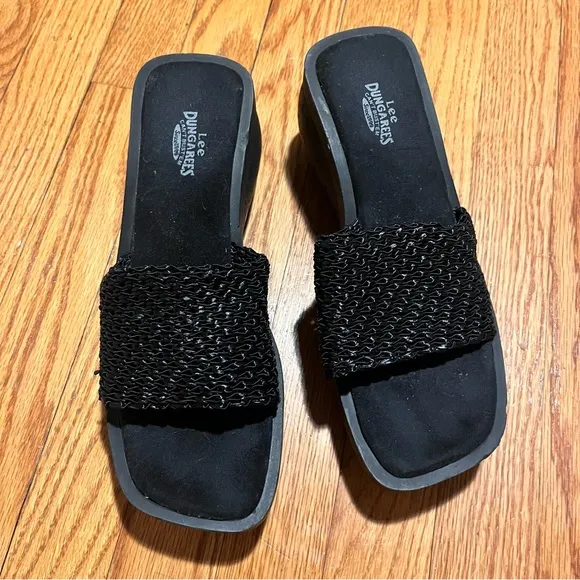 Vintage 90s Lee Dungarees Cisco Open Toe Slip on Platform Heel Wedges - Image 2