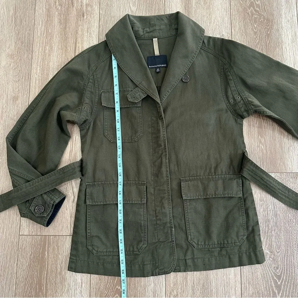 Banana Republic Linen Blend Essential Cargo Camo Green Jacket Size XS - Image 16