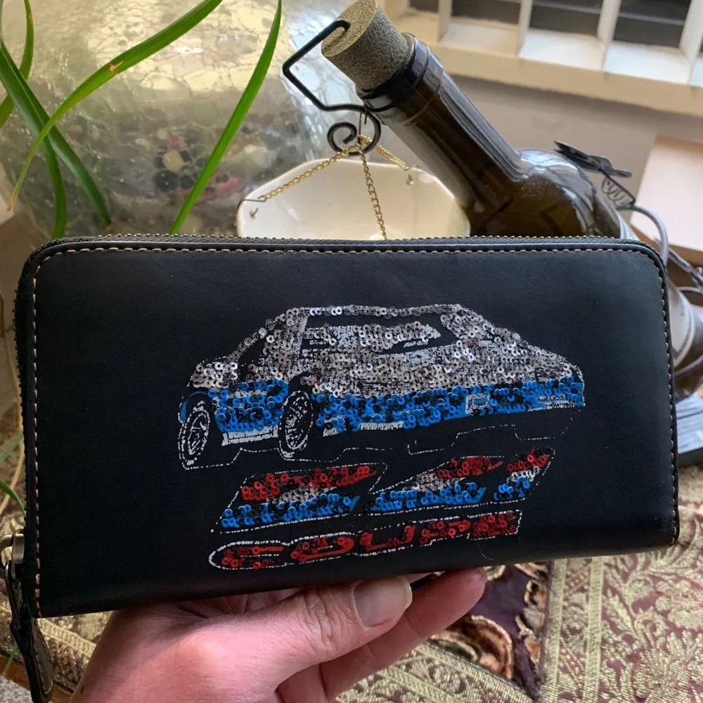 Authentic COACH 1941 leather sequins car accordion large zip wallet - Image 10
