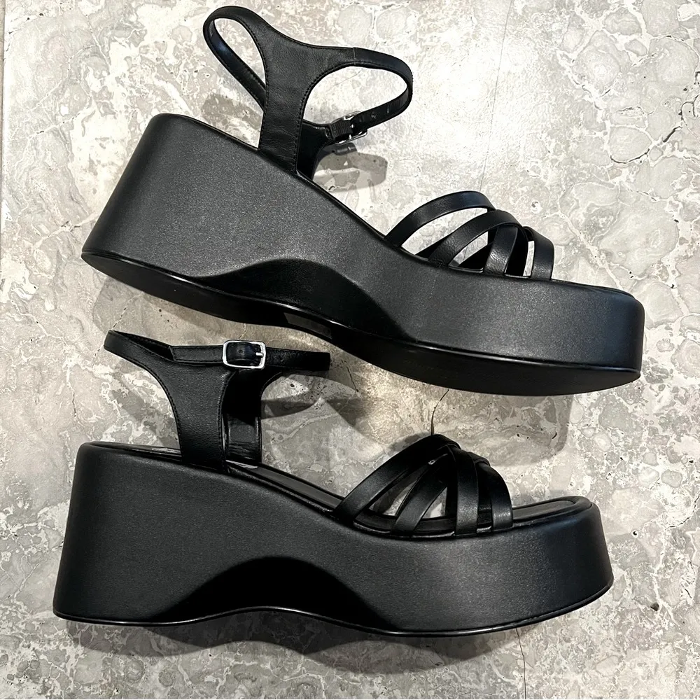 Black Platform Sandals, Size 11M New w/o Box - Image 9