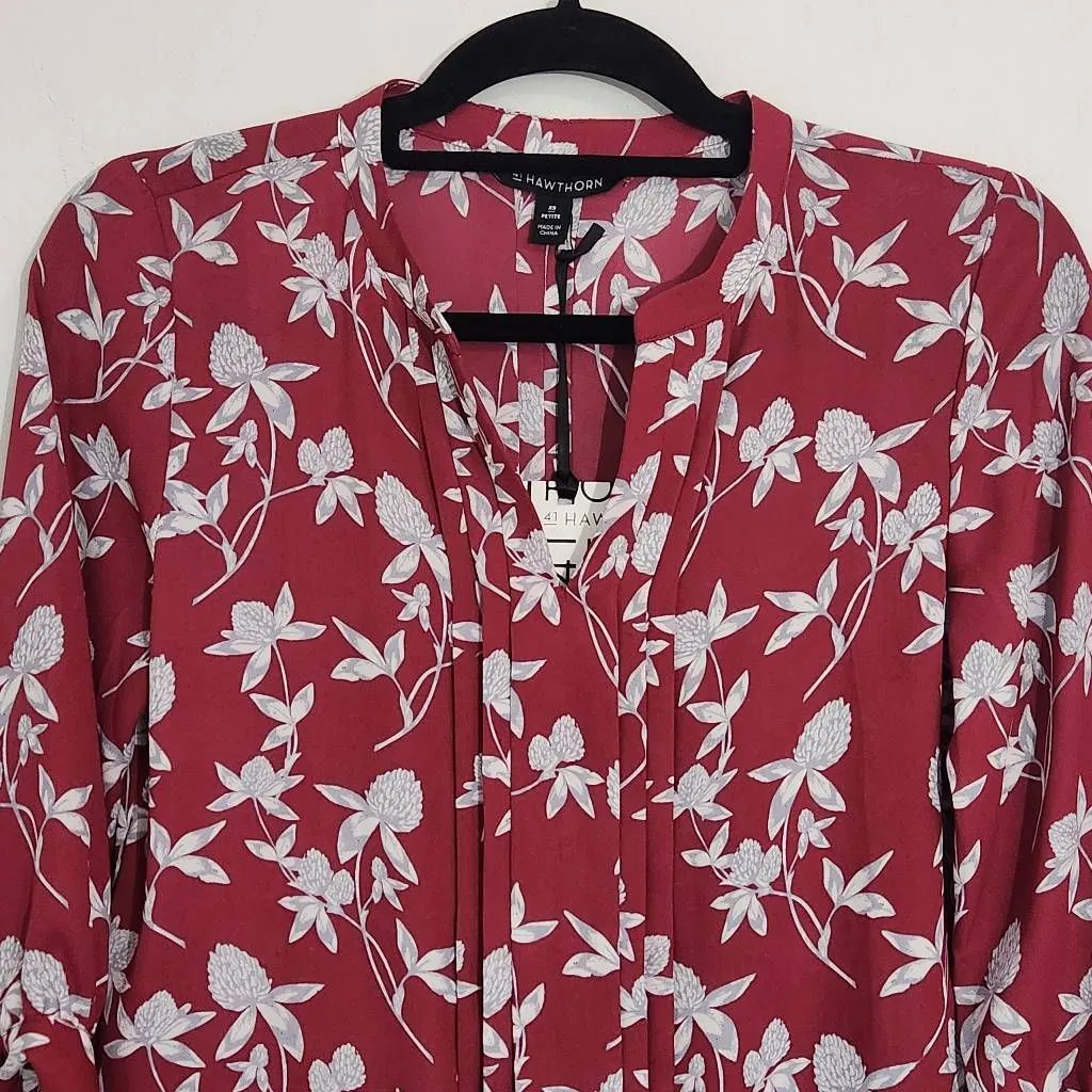 41 Hawthorn Burgundy Floral Top NWT Size XS Petite Floral Blouse Oxblood Top Red - Image 2