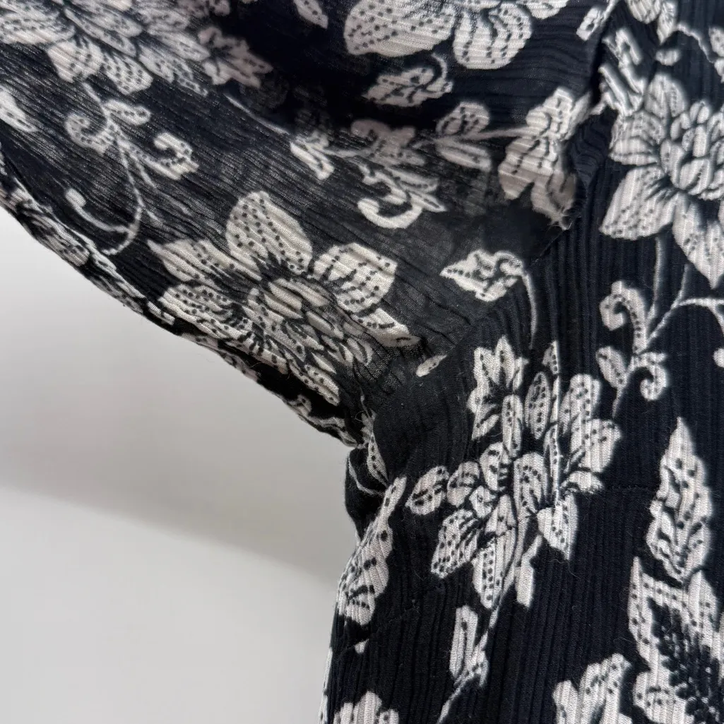 Sezane‎ Leana Black & White Floral Silk Blend Long Sleeve Shift Mini Dress Sz 38 - Image 8