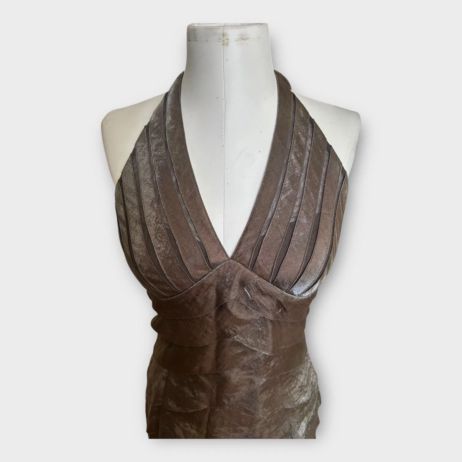 Vintage Y2K Cache Metallic Halter Mini Dress Womens size 6 Bodycon Glam Cocktail - Image 7