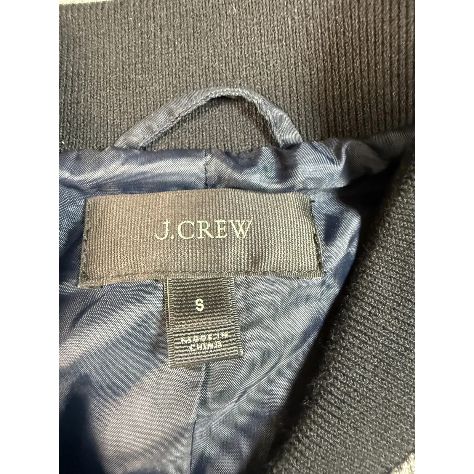 J.Crew  Womens Bomber Jacket Small Gray Pinstripe Wool Blend Full Zip - Image 3