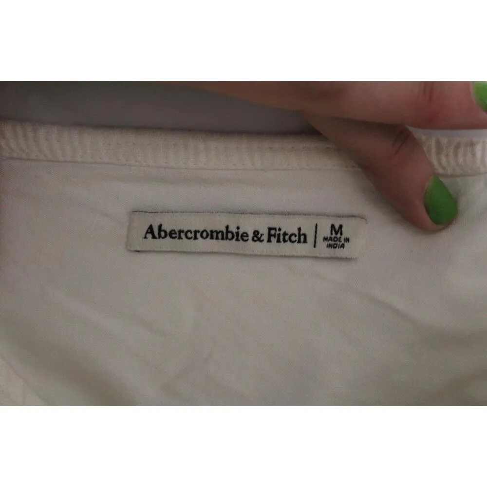 Womens Abercrombie & Fitch White Linen Puff Sleeves Crop Top Size Medium - Image 3