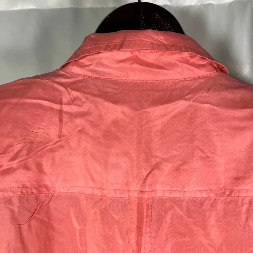 Paul Harris Silk Shirt Women's M Coral Button‎ Up Short Sleeve Pockets Pink Size M - Image 7