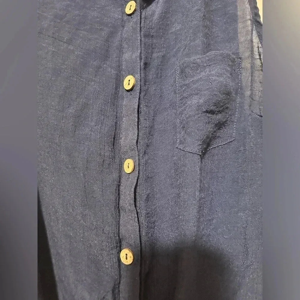E&M blue button up thin tie front top size M Size M - Image 2