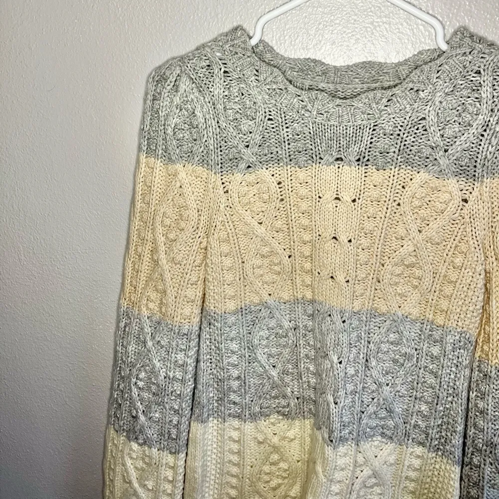 [La Vie Rebecca Taylor] Striped Cable Knit Wool Blend Sweater- Small - Image 7